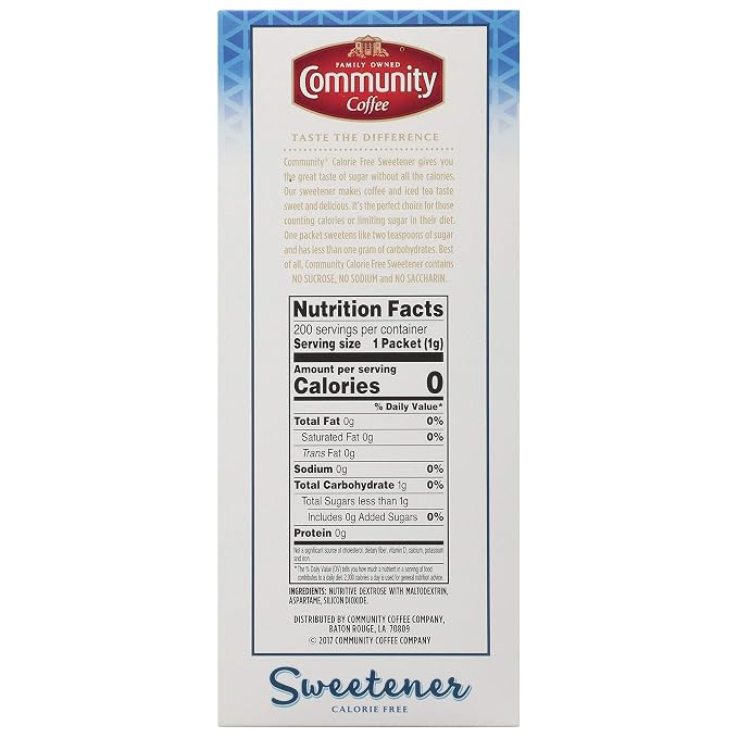 Community Coffee Blue Sweetener Packets, 2,400 Count (200 Count Pack of 12)