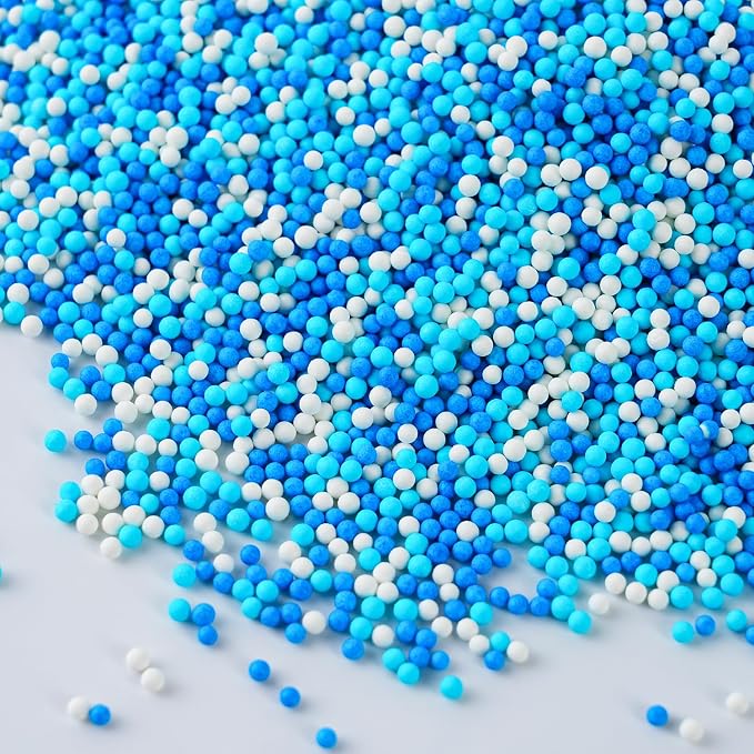 Blue and White Nonpareils Sprinkles Edible 2mm Mini Peals Sprinkle for Cake Decorating Sugar Candy Cookie Cupcake Topper Baking Decorations Halloween Christmas Baby Shower Supplies