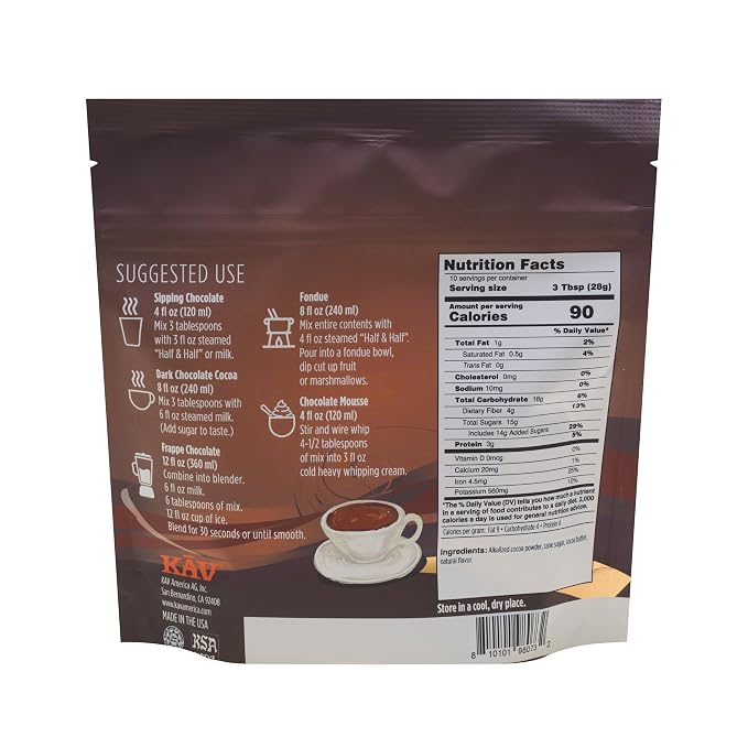 KAV DECADENT Luxurious Beverage Mix - Rich Sipping Chocolate - Indulgent Hot Cocoa for Cozy Moments, Culinary Creations & Gourmet Desserts - (10oz)