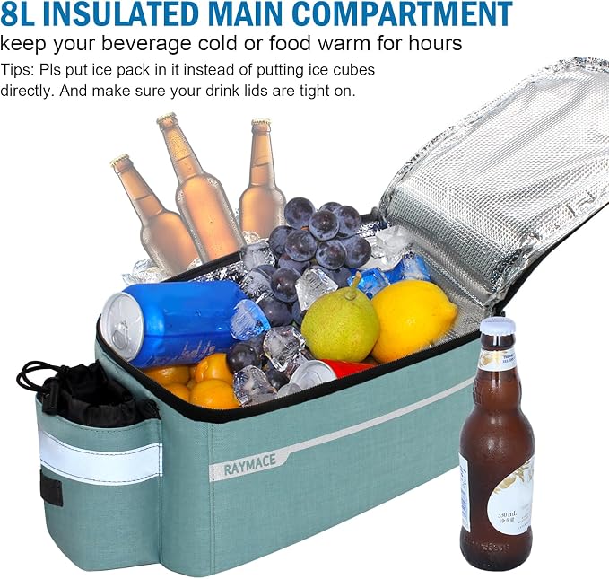 RAYMACE Bike Rear Rack Bag, Bike Trunk Cooler Bag, Bicycle Pannier for Warm or Cold Items(Viridian Green)