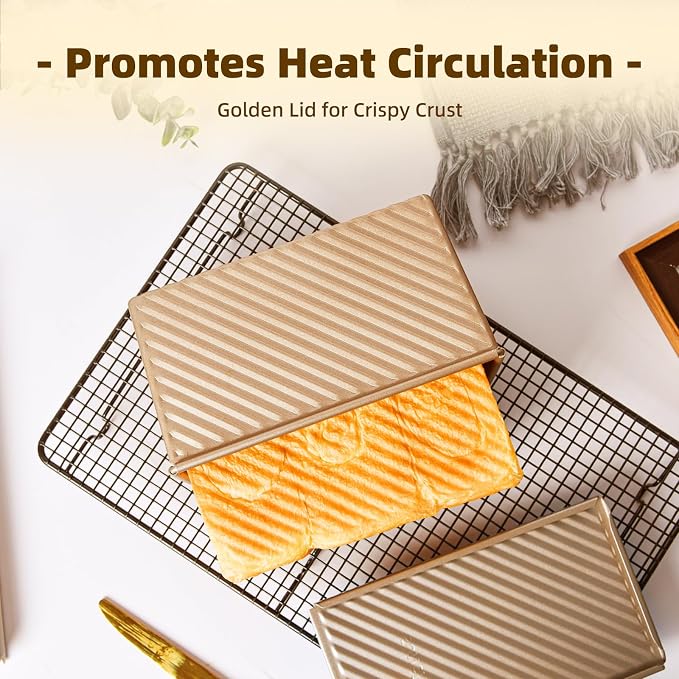 SUNCITY SUNCTY Pullman Loaf Pan with Lid, 1 lb Dough Capacity Non-Stick Bakeware for Baking Bread, Gold Toast Box Mold with Cover, 8.5 x 4.7 x 4.3 Inch