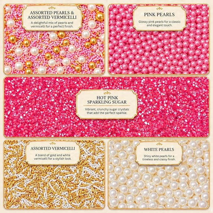 Confect Pretty in Pink Sprinkles Mix – Blush Pink, Silver & White Pearl Dragees, Sky Blue & Pink Jimmies, Sparkling Sugar – Cake Decorating Sprinkles for Cupcakes, Cookies & Party Treats | Vegan, Gluten-Free, Nut-Free, Soy-Free, Dairy-Free, Palm Oil-Fr...