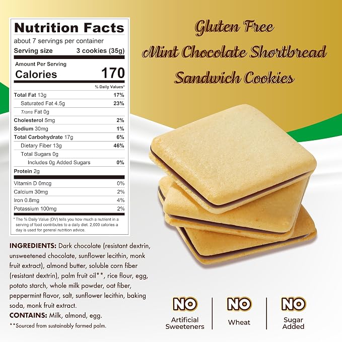 ChocZero Dark Chocolate Mint Jolies Cookies, Sugar Free Chocolate Filled Cookies, Gluten Free, Keto, Low Carb, High Fiber, 8 oz Box