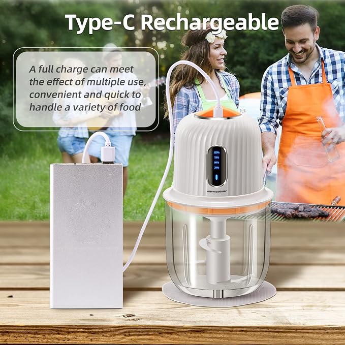 Electric Garlic Chopper 600ML, Mini USB Rechargeable Veggie Chopper, Cordless Garlic Mincer Onion Chopper Food Chopper for Ginger Chili Meat Sauce, Wireless Food Processor, White