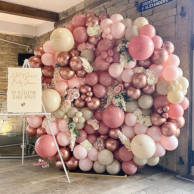 PartyWoo Dusty Pink Balloon Arch Kit Garland 140pcs Different Sizes of 18 12 10 5 Inch Blush Rose Pink Nude White Sand Gold Confetti Boho Balloons for Baby Shower Birthday Wedding Party Decorations