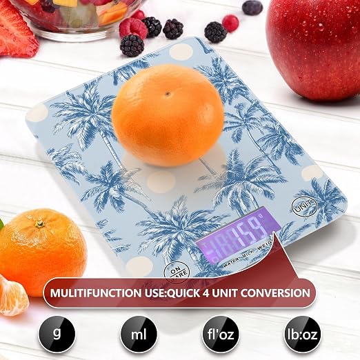 Food Scale Kitchen Scale Food Weight Scales Digital Weight Grams and Ounces Small Electronic Food Scale for Baking Cooking Light Blue Palm Trees and Sun