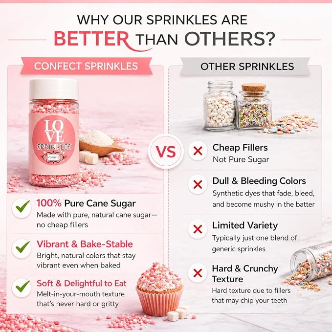 Confect Mix Rose Pink Pearls & Jimmies Sprinkle | Baby Shower & Birthday Sprinkle | Edible Sprinkles for Cakes & Cupcakes Decoration - Vegan, Gluten-Free, Nut-Free, Soy-Free, Dairy-Free, Palm Oil-Free – 4.2 Oz