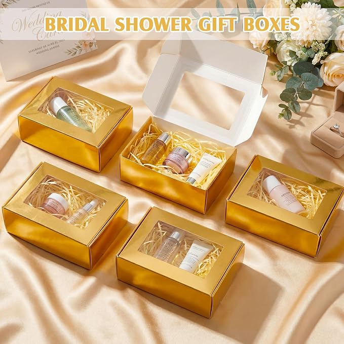 Zonon 60 Pcs Soap Boxes for Homemade Packaging, Mini Kraft Boxes with Window for Bakery Candy Soap Making Gift Packaging, 3.7x2.6x1.4 Inch (Light Gold)