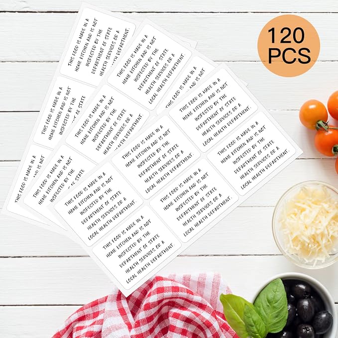 120 Pack Cottage Food Law Label Stickers,1.5x2 Inch Cottage Law Labels for Baker's,Home Kitchen Food Labels Non-Inspection Statement