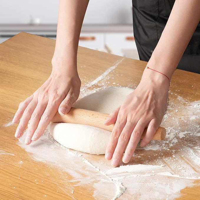 French Rolling Pin for Baking - Tuyotue 11.8 Inches Beech Wood Tapered Rolling Pin Dough Roller for Pizza Dough, Pie Crust Cookie Fondant Dumpling