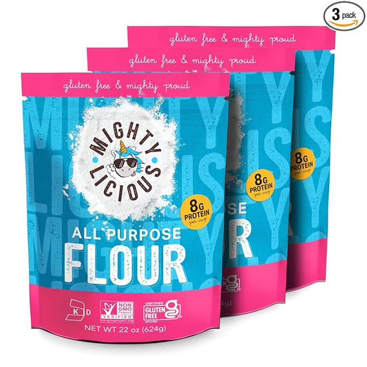 MIGHTYLICIOUS Gluten-Free All-Purpose Flour, Superfine Rice Flour, Non-GMO, Allergen-Friendly Baking Flour, Ideal for Cakes, Bread, Muffins & Cooking (3-Pack)
