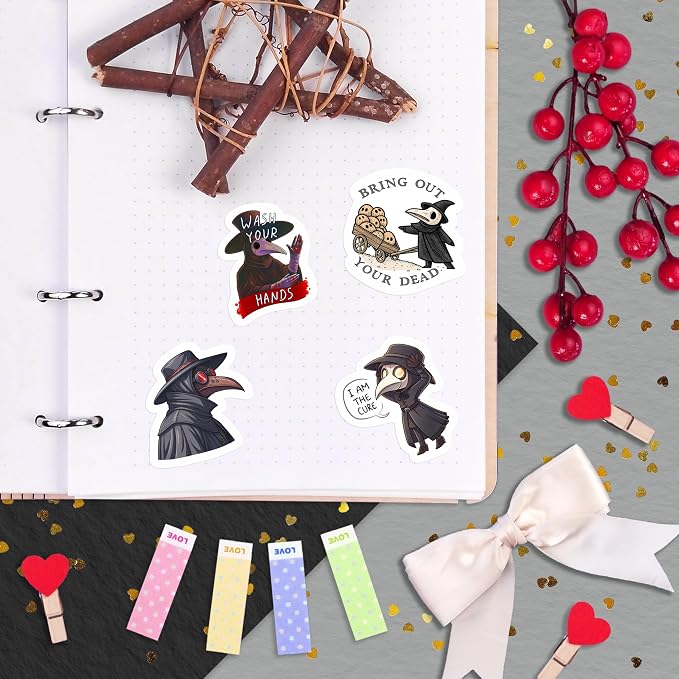 100Pcs Plague Doctor Stickers for Water Bottle, Laptop - Plaque Doctor Decoration & Party Supplies - Spooky Stickers - Gift for Women & Men