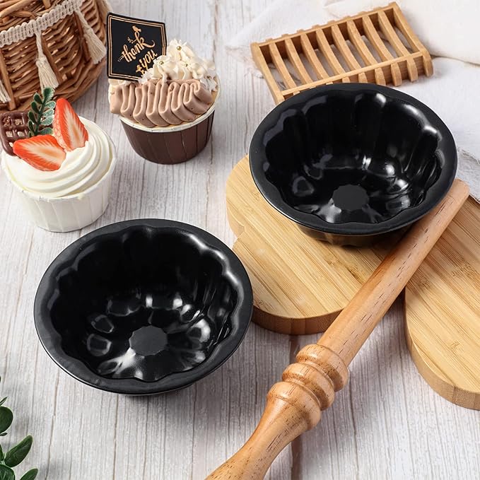 Ctosree 16 Pcs 4 Inches Fluted Mini Cake Pan Nonstick Fluted Cake Pan Carbon Steel Tube Metal Tube Oven Baking Mold with Flower Shape for Cupcake (Black)