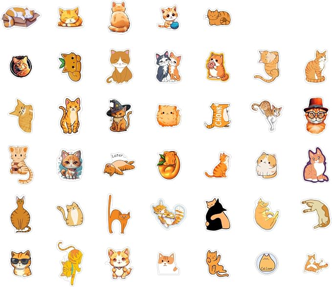 BulbaCraft Orange Cat Stickers for Water Bottle and Laptop - Orange Cat Party Supplies & Decorations, Waterproof Vinyl Decals, Cute Animal and Pet Stickers, Gifts for Women & Men
