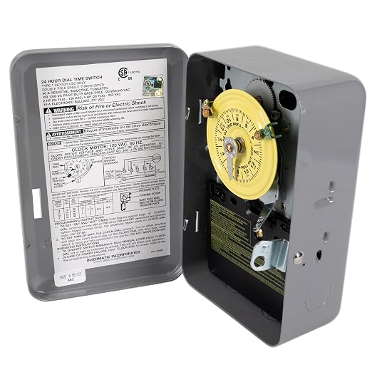 Intermatic T101 24-Hour Mechanical Timer Switch - 120V SPST, Indoor Metal Enclosure, Heavy Duty, Manual Override, 40 Amp - Ideal for Lights, Pumps, Fans, and HVAC Systems