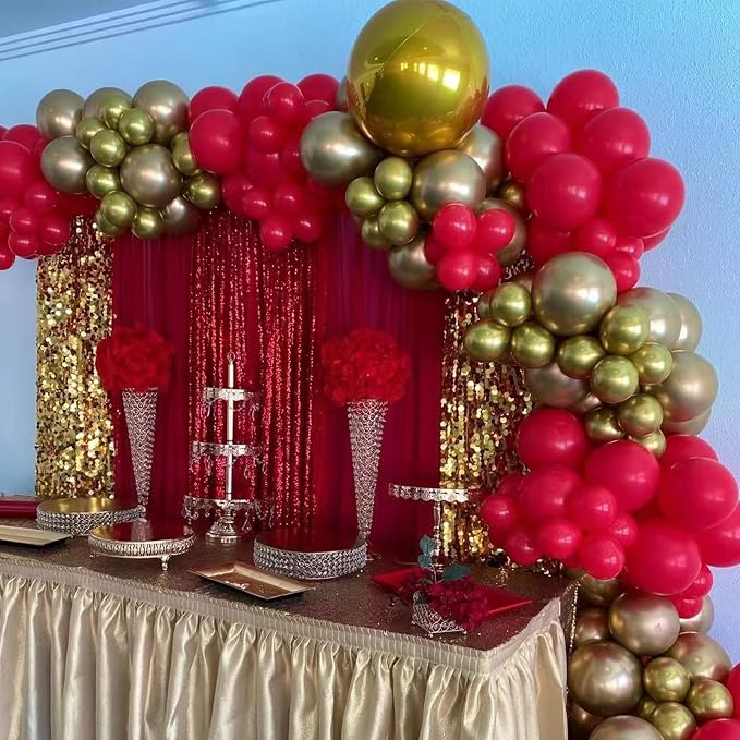 Red and Gold Balloon Arch Kit, Metallic Gold and Red Balloon Garland Kit, 100 Pcs Balloons Different Sizes for Valentines Wedding Bridal Shower Anniversary Bachelorette Party Decorations