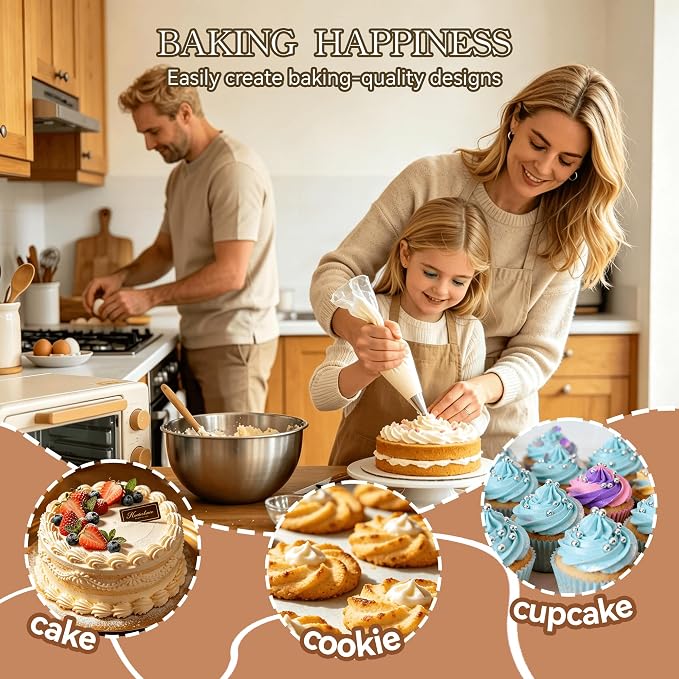 8Pcs Large Piping Tips Set, 304 Stainless Steel Cake Piping Tips, Pastry Frosting Icing Tips for Decorating Cookies, Cupcakes & Birthday Cake, Dishwasher Safe