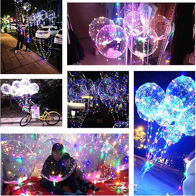 LED Light Up Bobo Balloons with Sticks,6 Packs Flashing Handles,20 Inches Bubble Bobo Balloons,70 cm Sticks,Christmas Birthday Party Decoration
