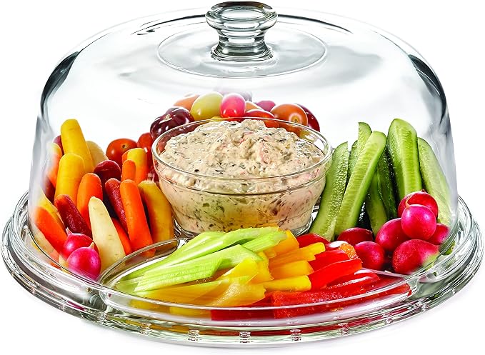Royalty Art Glass Cake Stand with Dome – 6-in-1 Convertible Cake Plate, Punch Bowl & Chip and Dip Server, Pedestal Dessert Display – Italian Made Glass – Dishwasher Safe