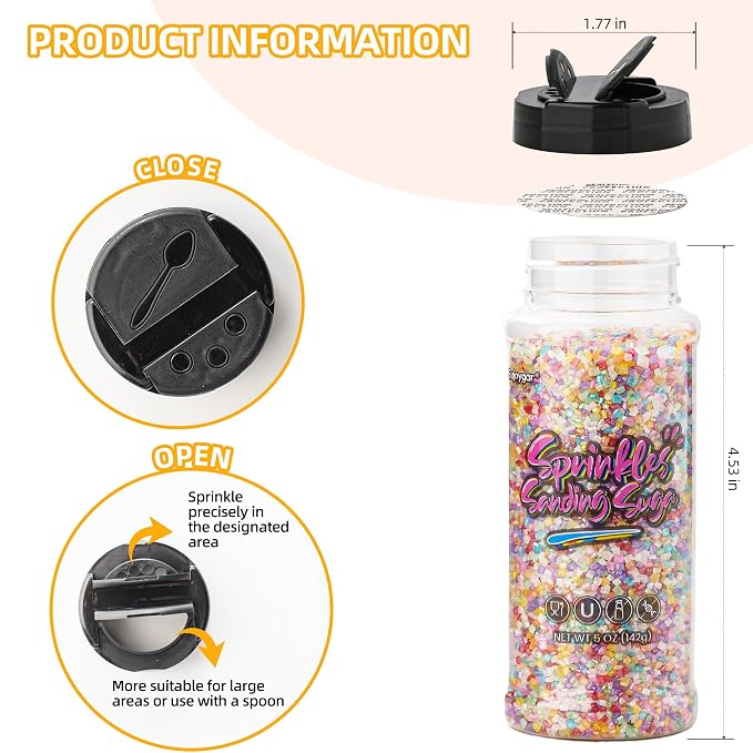Sujoygar Black Sanding Sugar Sprinkles, 5oz Edible Halloween Black Sugar Crystals for Cocktails, Cake Sprinkles for Chocolate Ice Cream Toppings Cupcake Decoration Wedding Party Cookies Baking Dessert Food Supplies