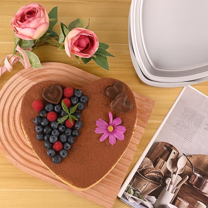 HUAKENER 9.5 Inch Heart Cake Pan, Set of 2 Heart Shaped Cake Pans with 60 Pieces Parchment Paper, Non-stick Cake Baking Pans for Kitchen Birthday Wedding