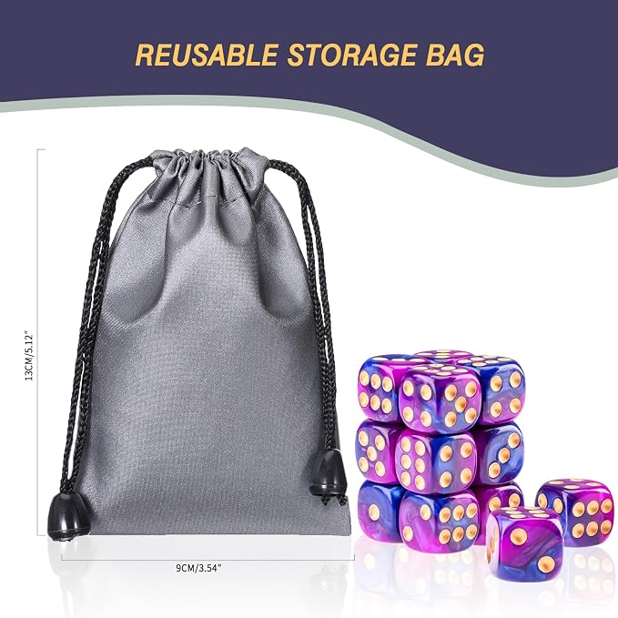 24 of Pack 16MM 6 Sided Dice Set,Two Colours D6 Game Dice Set, 6 Sided Standard Dices for Yahtzee, Bunco or Teaching Math,with Portable Dice Pouch(Purple and Blue)