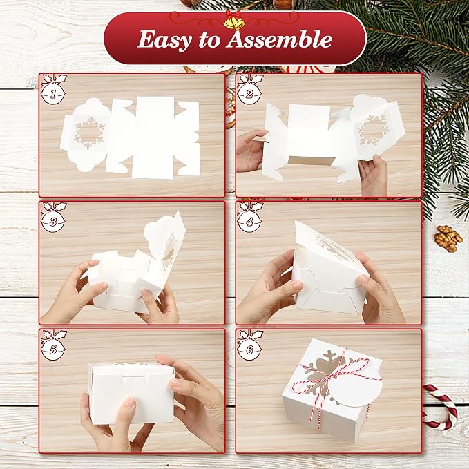 COTOPHER 30Pcs Christmas Cookie Boxes With Window, 4x4x2.5 Inch White Bakery Box for Gift Giving, Mini Cake Box for Treat Donuts Chocolate Strawberries Pastries Muffins