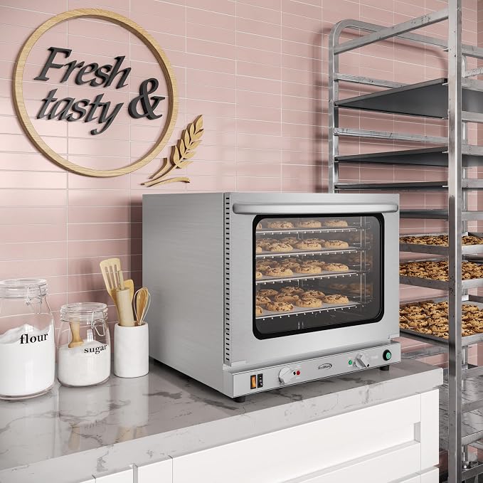 KoolMore 23 in. Commercial Countertop Convection Oven for Half-Size Pans with 4 Racks 2800W of Power and Steam Injection, 240V in Stainless-Steel, ETL Listed for Safety and Sanitation (KM-CTCO-23STI)