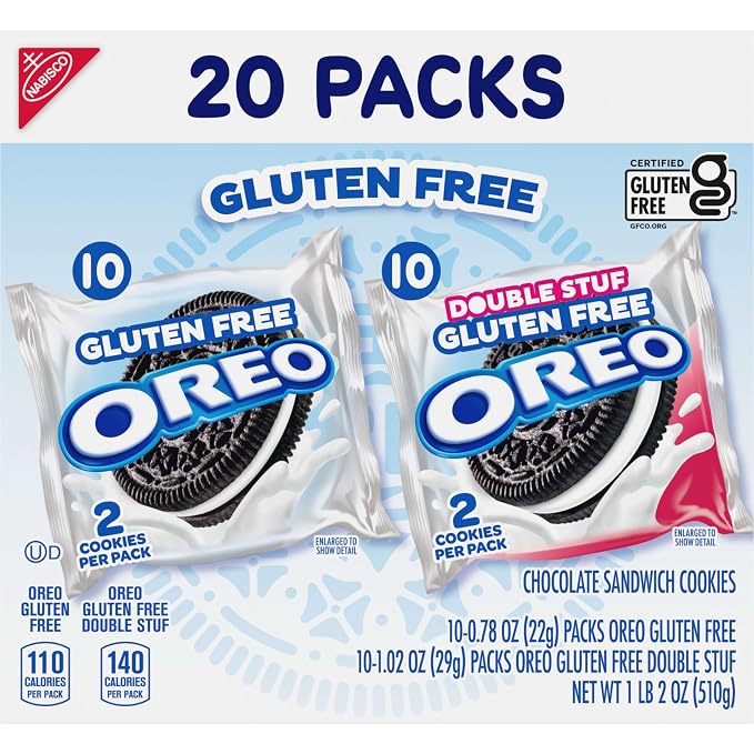 OREO Gluten Free Original & Double Stuf Chocolate Sandwich Cookies Variety Pack, Gluten Free Cookies, 20 Snack Packs (2 Cookies Per Pack)