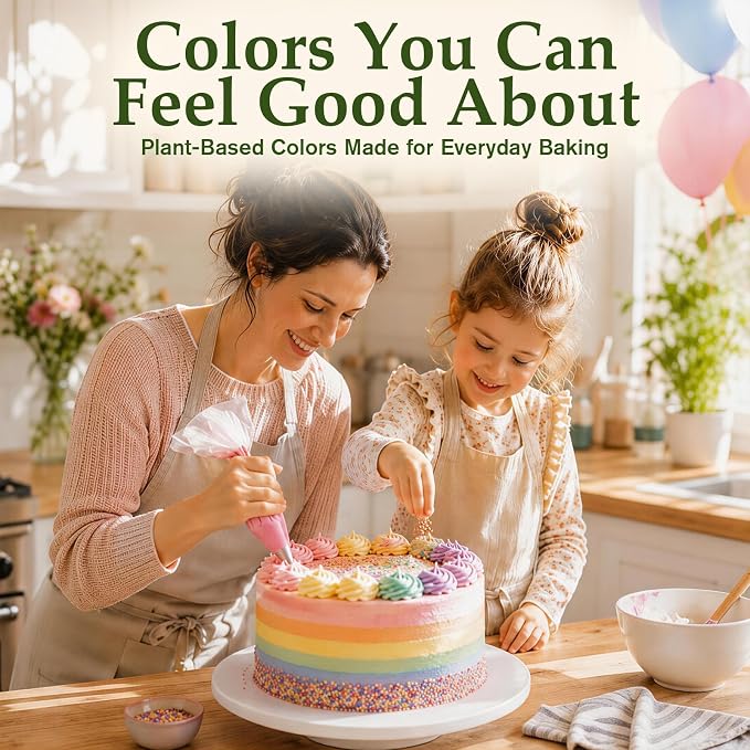 Natural Food Coloring - 8 Colors Dye Free Food Coloring, Free from FD&C Dyes & Artificial Colors, Gluten Free, Concentrated Formula for Baking, Frosting, Icing, Cookies, Drinks, Easter Eggs & Holiday Treats (0.25 fl oz Each)