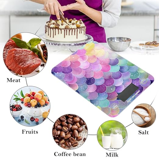 Food Scale Kitchen Scale for Baking Cooking Digital Food Weighing Measuring Scale Small Waterproof Electric Food Scale Watercolor Mermaid Scales Colors