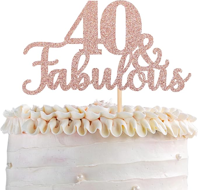 1 PCS 40 & Fabulous Cake Topper Glitter Forty and Fabulous Cake Toppers Happy 40th Birthday Cake Pick for 40th Wedding Anniversary Birthday Party Cake Decorations Supplies Rose Gold