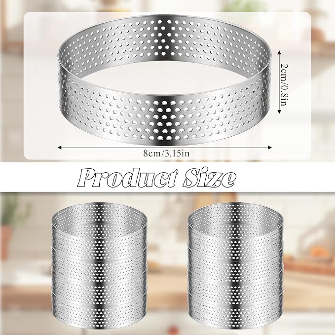 20 Pcs 3.15'' Perforated Tart Rings, Round Stainless Steel Baking Nonstick Metal Round Cake Ring for Cookies fruit tarts Prevent Soggy Crust & Even Baking