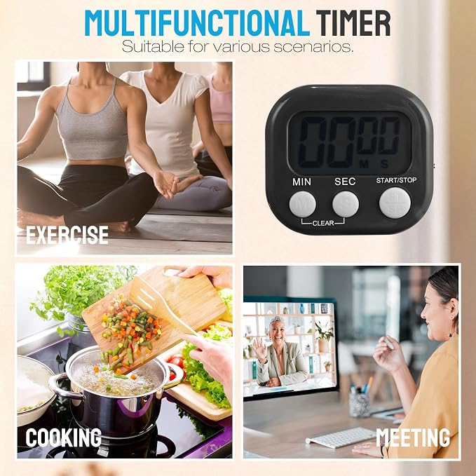 Leumoi 24 Pcs Digital Kitchen Timers Bulk Timer for Classroom Small Magnetic Timer On/Off Switch Countdown Loud Alarm for Cooking School Student Teacher Exercise Training Baking Work(Black)