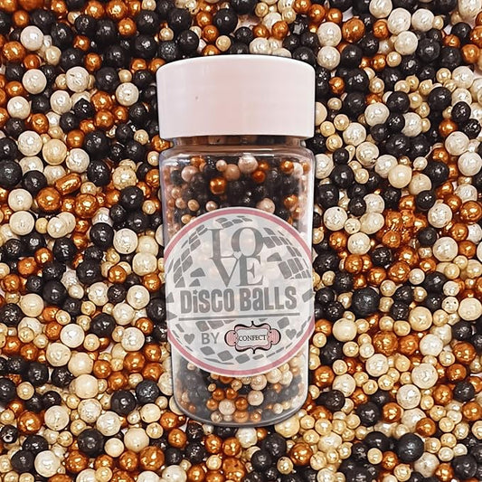 Confect Sprinkles- Love Disco Balls Sprinkles Mix – Edible Black, Gold & White Pearls for Cake & Cupcake Decorating- Vegan, Gluten-Free, Nut-Free, Soy-Free, Dairy-Free, Palm Oil-Free - 4.2 Oz