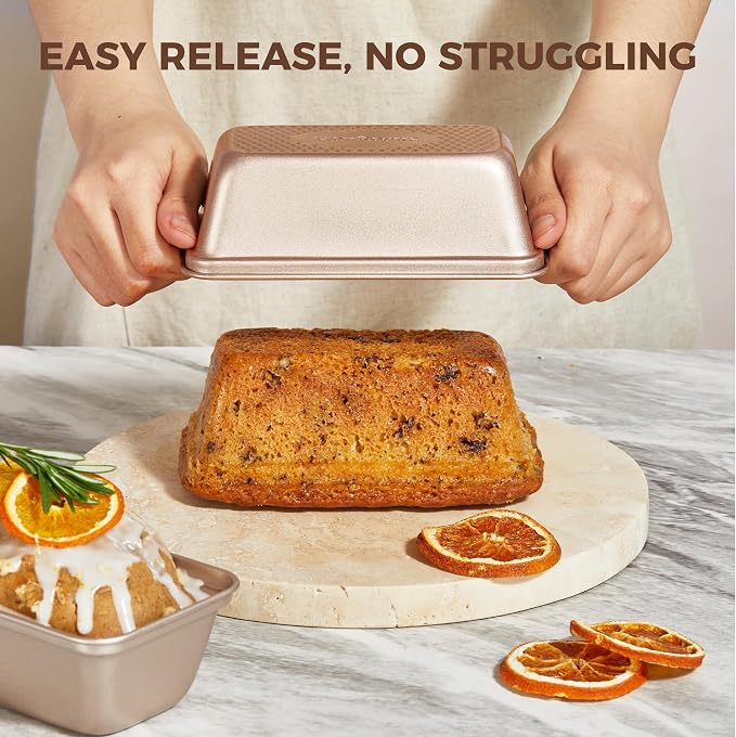 HONGBAKE 3 Pack Nonstick Mini Loaf Pans, 6 x 3.3 x 2 Inch Small Bread Pans for Homemade Bread, Tiny Banana Baking Tins with Diamond Texture, Non-toxic Mini Meatloaf Pans Set, Champagne Gold