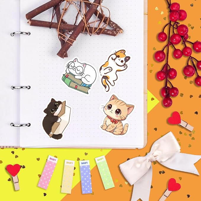 100Pcs Cute Cat Stickers Kawaii for Water Bottle and Laptop - Cute Cat Party Supplies & Decorations, Waterproof Vinyl Decals, Kawaii and Animal Stickers, Gifts for Women & Men