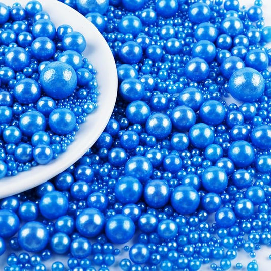 Blue Pearl Sprinkles for Cake Decorating, 130g/4.6oz Edible Pearl Sprinkles, Baking Cupcakes, Donuts, Macarons Toppings
