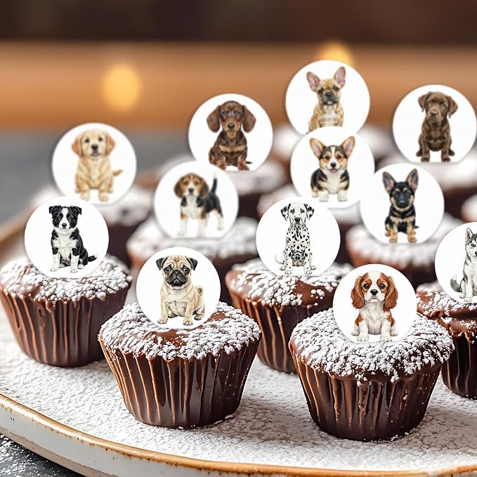 36 Pack Edible Pet Dogs Cupcake Toppers Wafer Paper Cute Puppy Dogs Cupcake Picks Baby Shower Cake Decor for Pets Party Cake Decorations Supplies