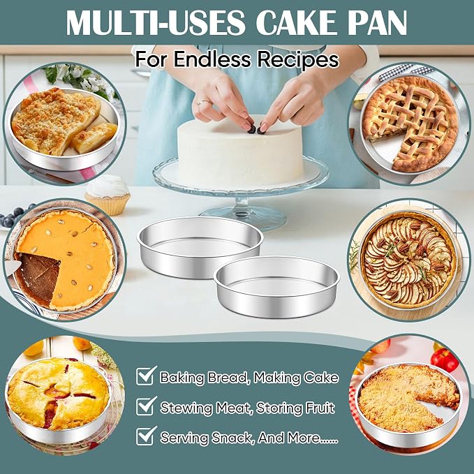 TeamFar 9 Inch Cake Pan, Stainless Steel Round Layer Cake Baking Pan Tin for Birthday Wedding, Non-Toxic & Heavy-Duty, Mirror Finish & Leak Proof, Oven & Dishwasher Safe