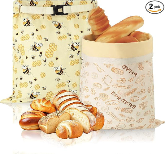 Linen Bread Bag Set For Homemade Sourdough Bread, Keeps Your Loaf Fresh for Days, Reusable and Easy to Clean Storage Bag, 2 Pcs