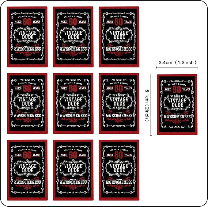 40Pcs Edible Rectangle Aged to 60 Years Card Cupcake Toppers Edible Black Red 60 Vintage Dude Awesomeness Cupcake Picks Drink Toppers for 60th Vintage Birthday Anniversary Party Decorations