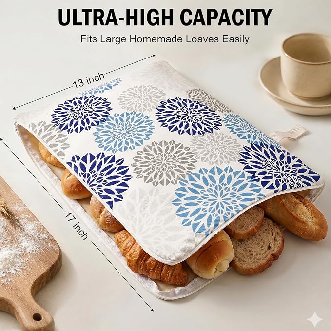 Beeswax Bread Storage Bags for Homemade Sourdough, 2 Pack 13" × 17" Linen Bread Bags with Natural Beeswax Lining, Wide L-Shaped Opening for Large Artisan Loaves, Reusable Bread Keeper（color-C）