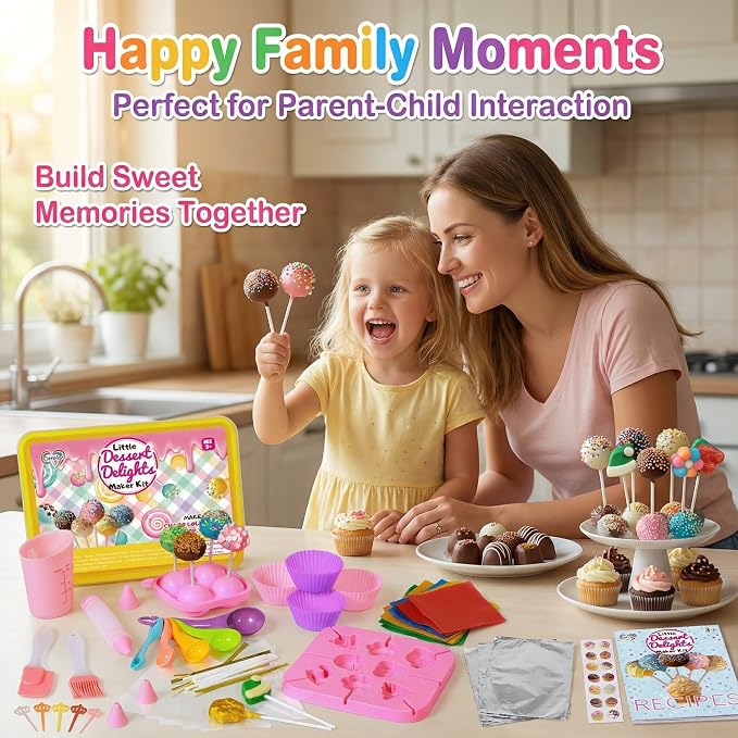Carolart Cake Pop & Chocolate Lollipop Making Kit , Baking Set for Kids | 76-piece baking kit with storage box, silicone molds, recipe book, decorating tools and kids baking supplies