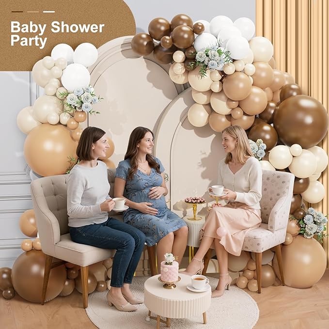 Brown Balloon Garland Arch Kit 156 Pcs Different Sizes 18 12 10 5 Inch Brown Nude Tan White Latex Balloons Garland Arch for Birthday Party Neutral Bear Baby Shower Decorations