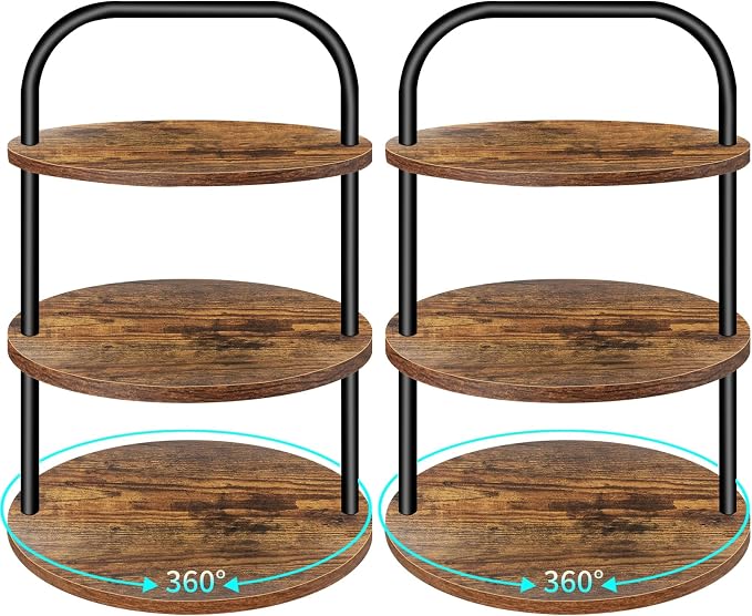 Cupcake Stand, 360° Rotating Wooden Cupcake Stand 3 Tier Large Dessert Table Display Set Cupcake Tower Tiered Tray Stand Serving Tray for Party Supplies Vendor Display Farmhouse Decor (2 Pack)