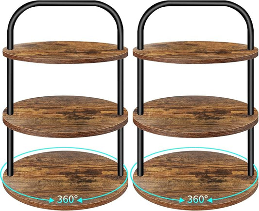 Cupcake Stand, 360° Rotating Wooden Cupcake Stand 3 Tier Large Dessert Table Display Set Cupcake Tower Tiered Tray Stand Serving Tray for Party Supplies Vendor Display Farmhouse Decor (2 Pack)