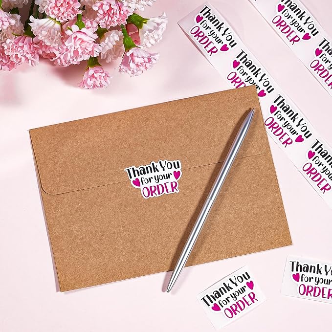 WRAPAHOLIC 1.8 x 1.1 Inch, 500 Total Business Stickers Roll - Black Rose Pink Thank You for Your Order Text Design, Thank You Lables, Shipping Stickers for Party Decorations