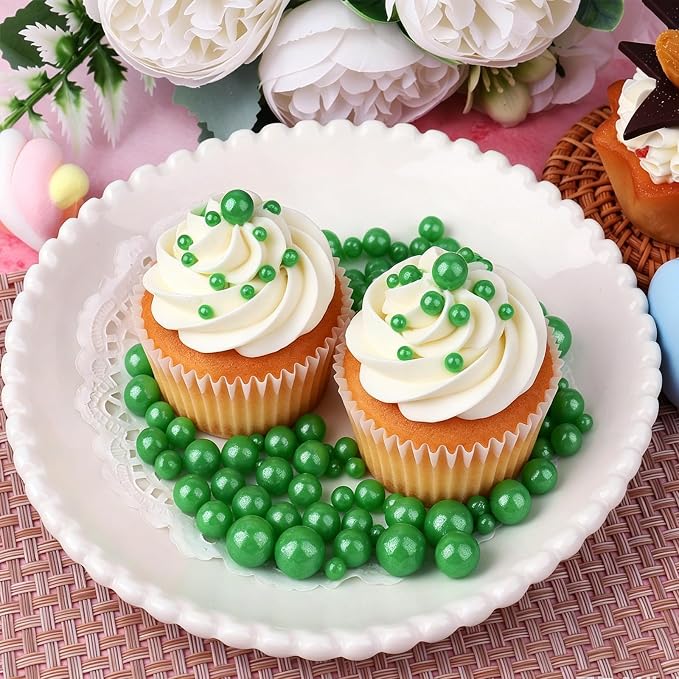 Green Pearl Sprinkles for Cake Decorating, 11.3oz/320g Edible Pearls Sugar 4 Jars Set for Baking Cupcakes Cookies