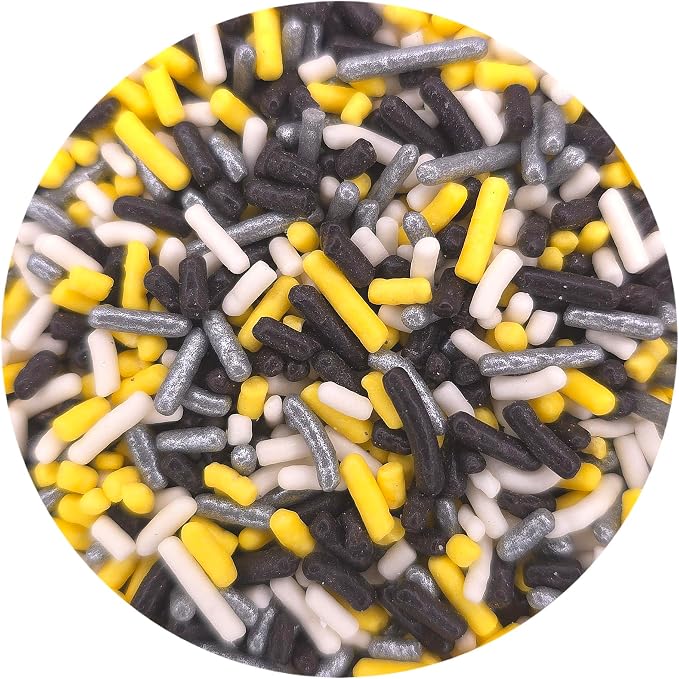 NCS Pittsburgh Game Day Black, Yellow, Silver & White Jimmies Edible Sprinkles – Cupcake, Cake & Cookie Decorations, 7 oz